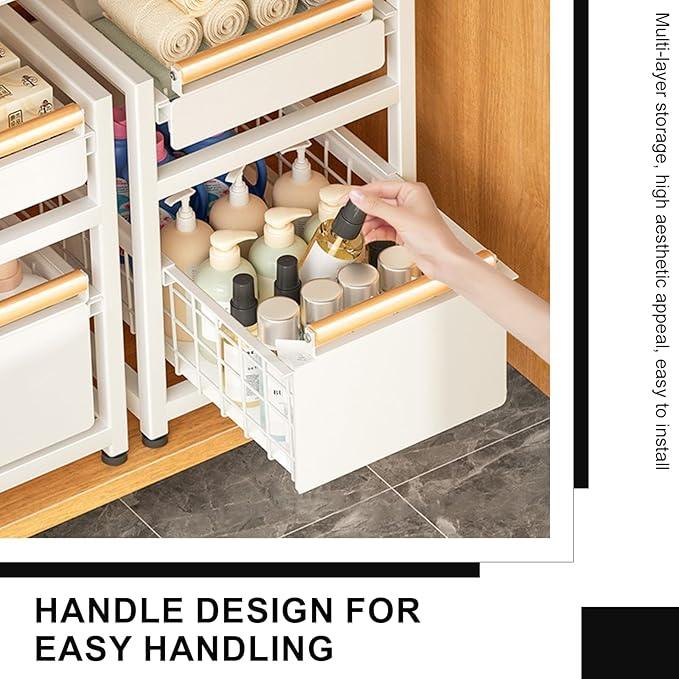 2 Tier Pull-out Storage Organizer, Slide Out Kitchen Cabinet Storage Sliding Shelves, Under Sink Organizers Drawer, Mesh Cabinet Basket with Handle for Bathroom, Home(Gray, Single Layer S) - ModernBath