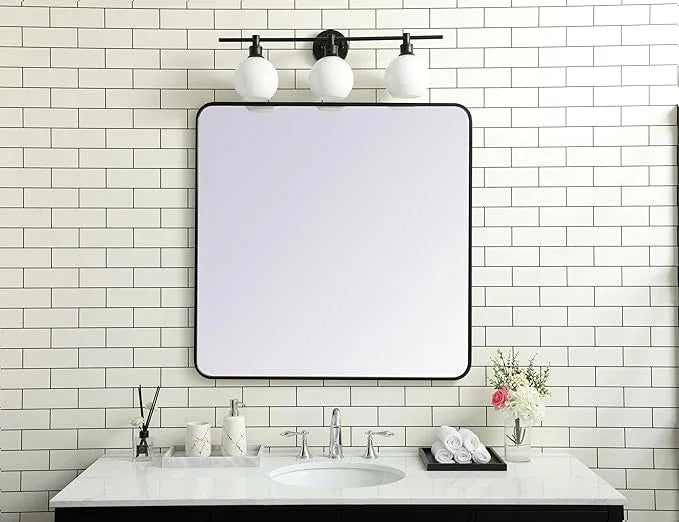 ARS Concepts Aura, Soft Corner Metal Rectangular Mirror 36X36 Inch in, Modern, Black - ModernBath