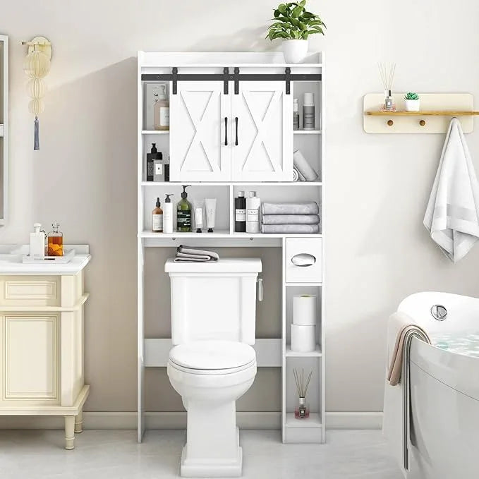 Vabches Over The Toilet Storage Cabinet, Farmhouse Storage Cabinet Over Toilet with Sliding Doors，Home Space-Saving Toilet Rack, for Bathroom, Restroom, Laundry - ModernBath