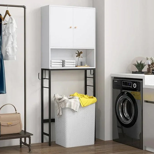 Over-The-Toilet Storage Cabinet, Freestanding Bathroom Organizer with Metal Frame, Adjustable Shelf & Open Compartment, Space Saver for Toilet & Laundry Room - ModernBath