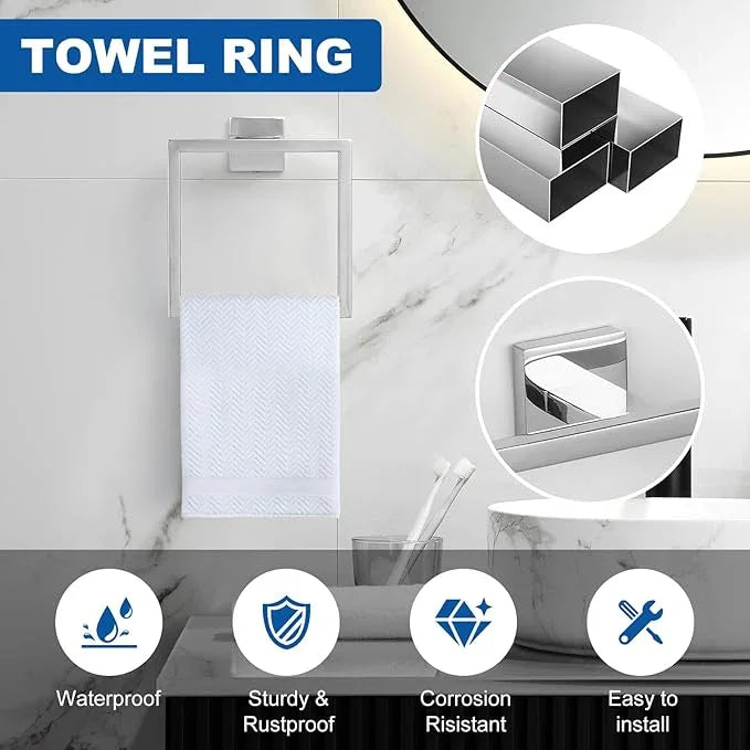 Cilee 15-Pieces Bathroom Hardware Set - Polished Chrome Bathroom Accessories, 24 Inch Towel Bar, Square Towel Ring, Toilet Paper Holder, Towel Hook, Wall-Mounted Stainless Steel Towel Bar Rack Set - ModernBath