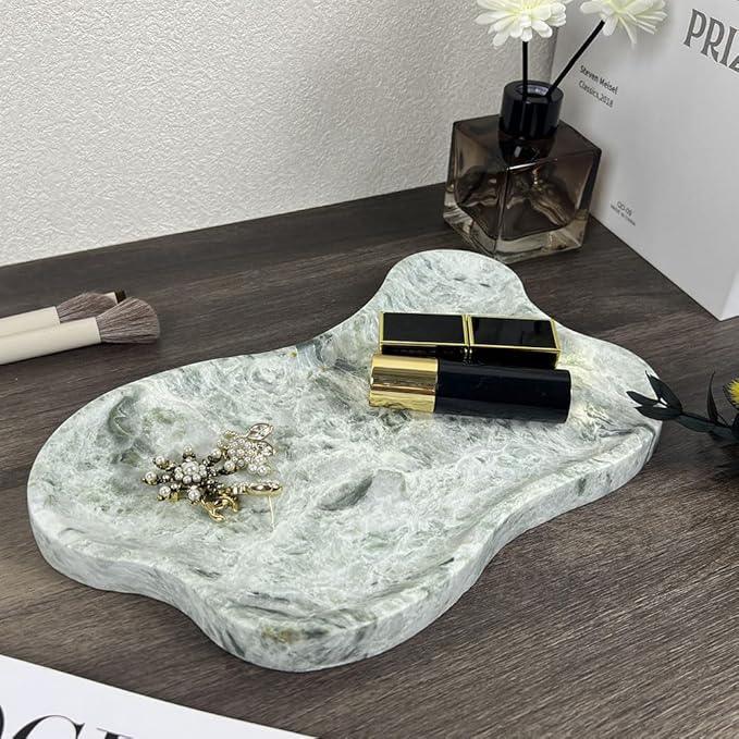 WneFu Choiziic Natural Decorative Tray, Cloud Shape, Modern Style, Polished Finish, Bathroom Kitchen Counter Vanity Organizer (Green-Marble-M) - ModernBath