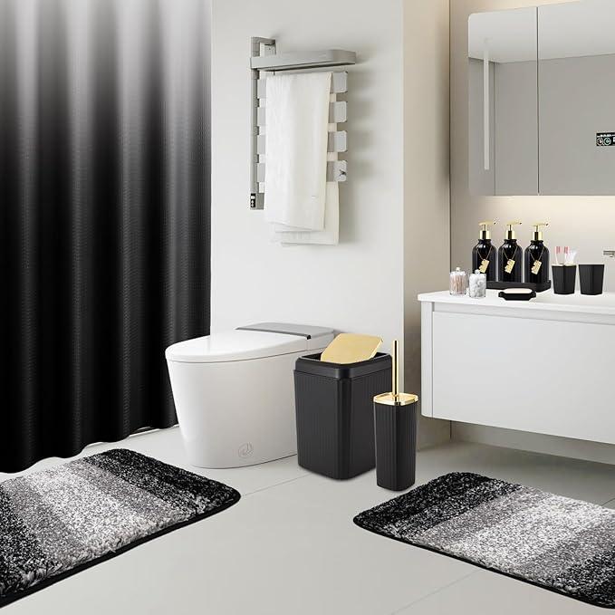 WSBArt 32PCS Bathroom Set Bathroom Sets with Shower Curtain and Rugs Black Bathroom Accessories,Shower Curtain Set,Bathroom Rug Set with Bathroom Trash Can - ModernBath
