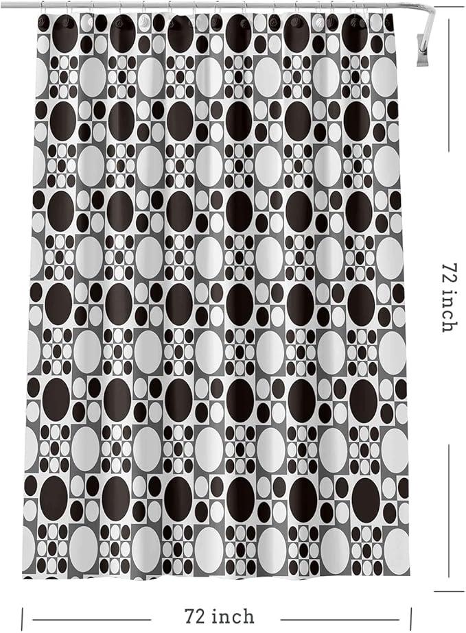 TIKABC Shower Curtain Liner, 4G PEVA Black and White Circles Shower Liner, Plastic Waterproof Shower Curtains, 72x72 inch with Grommet Holes 3 Magnetic Weights - ModernBath