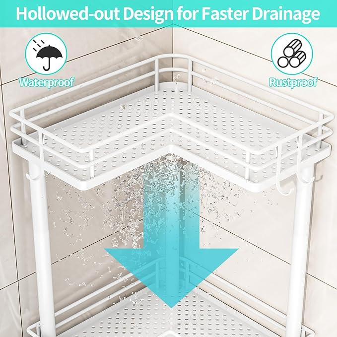 HapiRm Corner Shower Caddy Organizer - 4 Tier Shower Shelf Corner with Soap Holder, Rustproof Bathroom Standing Organizer with 4 Hooks, White - ModernBath