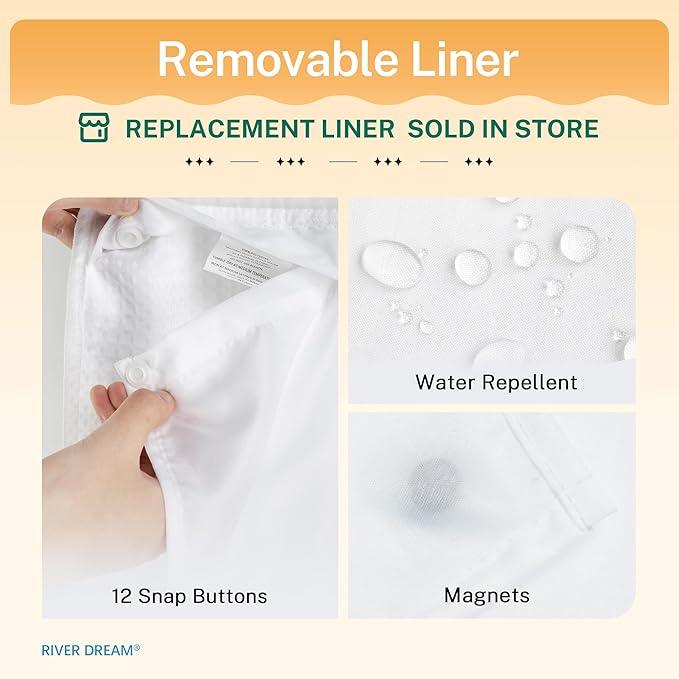 River Dream Heavyweight No Hooks Required Dotted Waffle Weave Shower Curtain with Snap in Liner，Bathroom Curtains Shower Set - 71W x 74H,Hotel Grade,Spa Like Bath Curtain,White - ModernBath