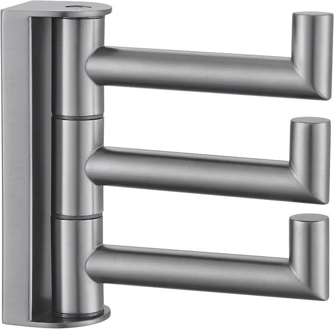 Angle Simple 3 Arms Towel Hook for Bathroom, SUS304 Stainless Steel Swivel Robe Coat Hook Wall Mounted, Foldable Towel Holder, Gunmetal Gray - ModernBath