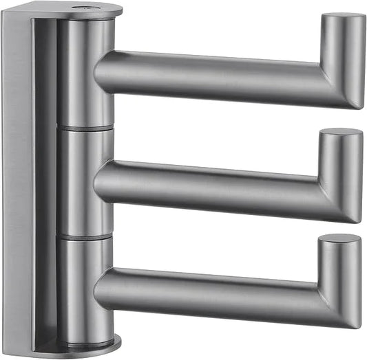 Angle Simple 3 Arms Towel Hook for Bathroom, SUS304 Stainless Steel Swivel Robe Coat Hook Wall Mounted, Foldable Towel Holder, Gunmetal Gray - ModernBath