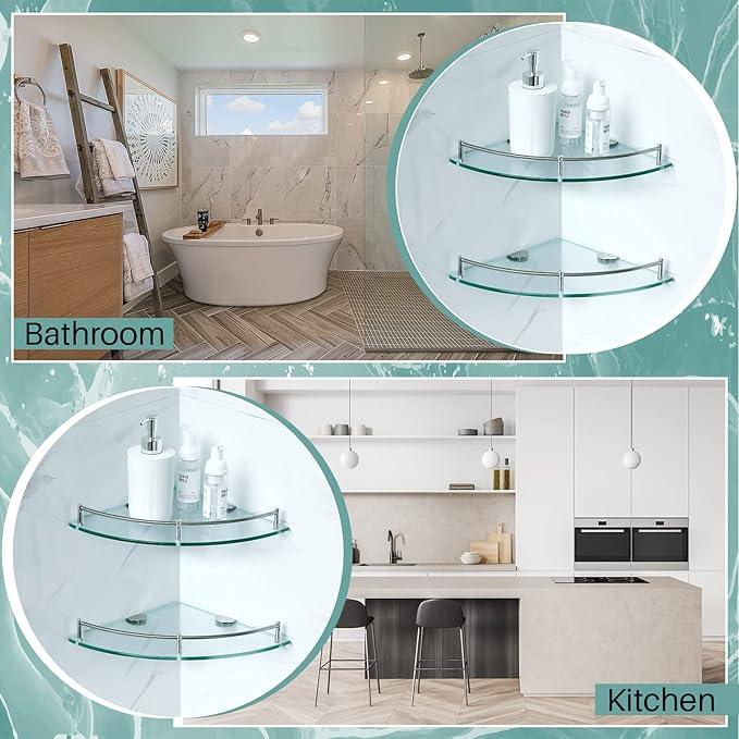 Crowye 4 Pcs Corner Shower Shelf 2-tier Glass Corner Shelf Stainless Steel Wall Mounted Bathroom Organizer for Storing Shower Gel Shampoo Brush, 9.25 Inches (Silver) - ModernBath