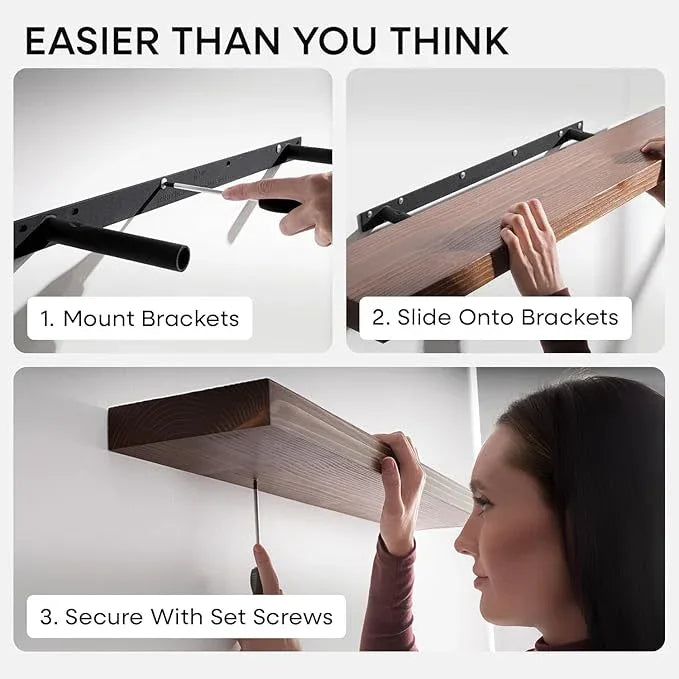 Homeforia Classic Walnut 60 inch Floating Shelf, High End Solid Real Wood Small 60inch Floating Shelves for Wall Mounted, 60in Floating Shelves, Heavy Duty Bracket, 60 X 6.5 X 1.75 inches, Set of 3 - ModernBath