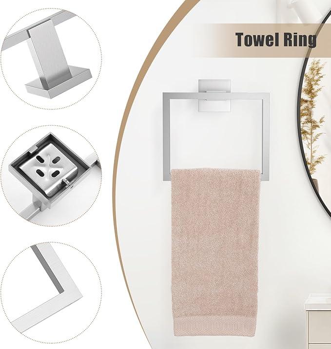TQKAG Brushed Nickel Bathroom Hardware Accessories Set 5 Pieces, Double Post Pivoting Toilet Paper Holder Set Stainless Steel Square Bathroom Towel Bar Holder Set Wall Mounted - ModernBath