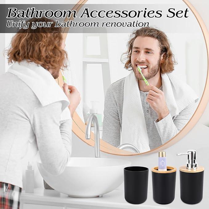 SLDIYWOW Black Bathroom Accessories-Bathroom Sets with Shower Curtain and Rugs, No Slip Bathroom Rugs Super Absorbent, Black Waterproof Shower Curtain with Hooks,Black Bathroom Sets Complete for Home - ModernBath
