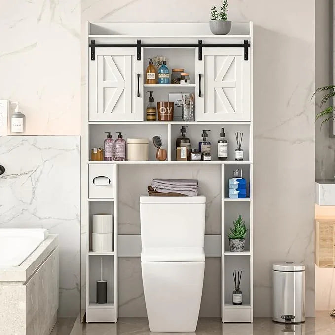 Farmhouse Storage Cabinet Over Toilet with Sliding Doors，Over The Toilet Storage Cabinet, Home Space-Saving Toilet Rack, for Bathroom, Restroom, Laundry. - ModernBath