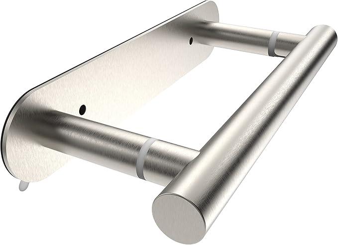 RUACQ Toilet Paper Holder, Self-Adhesive or Wall Mount, SUS304 Stainless Steel Rustproof Stick on Toilet Paper Roll Holder, No Drilling Bathroom Tissue Holder, Modern Pivoting Design (Brushed Nickel) - ModernBath
