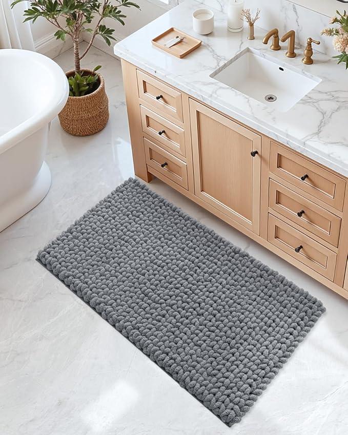 DEXI Bathroom Rugs 24x43, Non Slip Washable Bath Mat, Luxury Chenille Super Absorbent Ultra Thick Bathmats for Shower Floor, Plush Fluffy Shaggy Carpet for Tub, Dark Grey - ModernBath