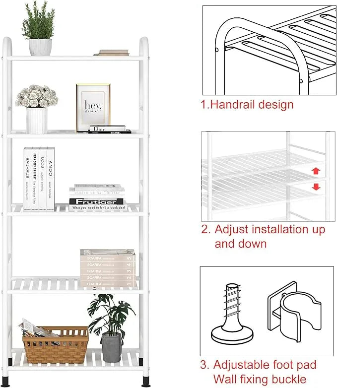 JSB 5-Tier Adjustable Shelving Unit, Heavy Duty Storage Rack Organizer Metal Corner Shelf for Kitchen Living Room Laundry Pantry Bathroom (White, 5 Tier) - ModernBath