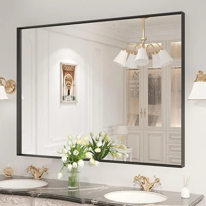 LOAAO Black Bathroom Mirror 48"X32" for Wall, Rectangle Bathroom Vanity Mirror, Tempered Glass, Hangs Vertically or Horizontally, Easy to Install, Modern Design - ModernBath
