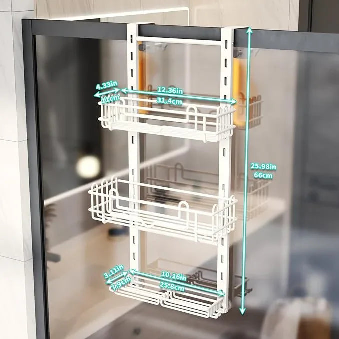 HapiRm 3 Tier Over the Door Shower Caddy, Hanging Shower Caddy with 16 Hooks and 2 Soap Holders, No Drilling Adjustable Hanging Bathroom Organizer - White - ModernBath