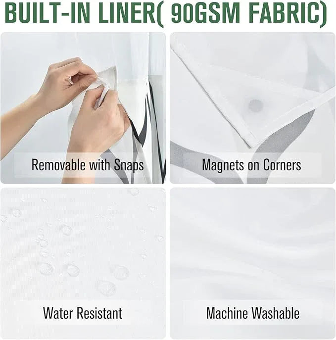 Yiatn No Hook Needed White Shower Curtain with Snap in Fabric Liner Set - Hotel Style with See Through Mesh Top Window, Modern Geometric Waterdrop Design,Water-Repellent & Washable, 71x74 INCH - ModernBath