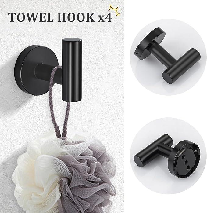 TURS Matte Black 10 Pieces Bathroom Hardware Set, SUS304 Stainless Steel 24 Inch Bath Towel Bar Set, Round Bathroom Accessories Kit Wall Mounted - ModernBath