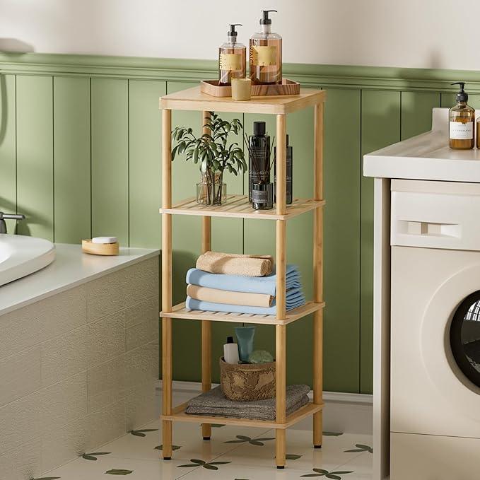 AmazerBath Bamboo Bathroom Shelf, 4-Tier Bathroom Storage Shelf, Multifunctional Storage Rack for Living Room Bedroom Kitchen, Space Saver - ModernBath