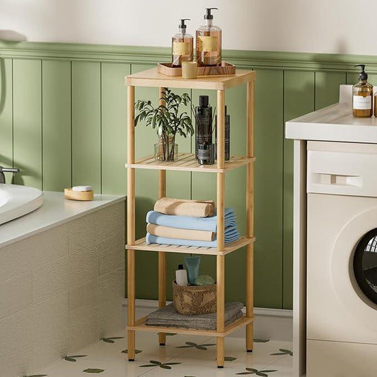 AmazerBath Bamboo Bathroom Shelf, 4-Tier Bathroom Storage Shelf, Multifunctional Storage Rack for Living Room Bedroom Kitchen, Space Saver - ModernBath