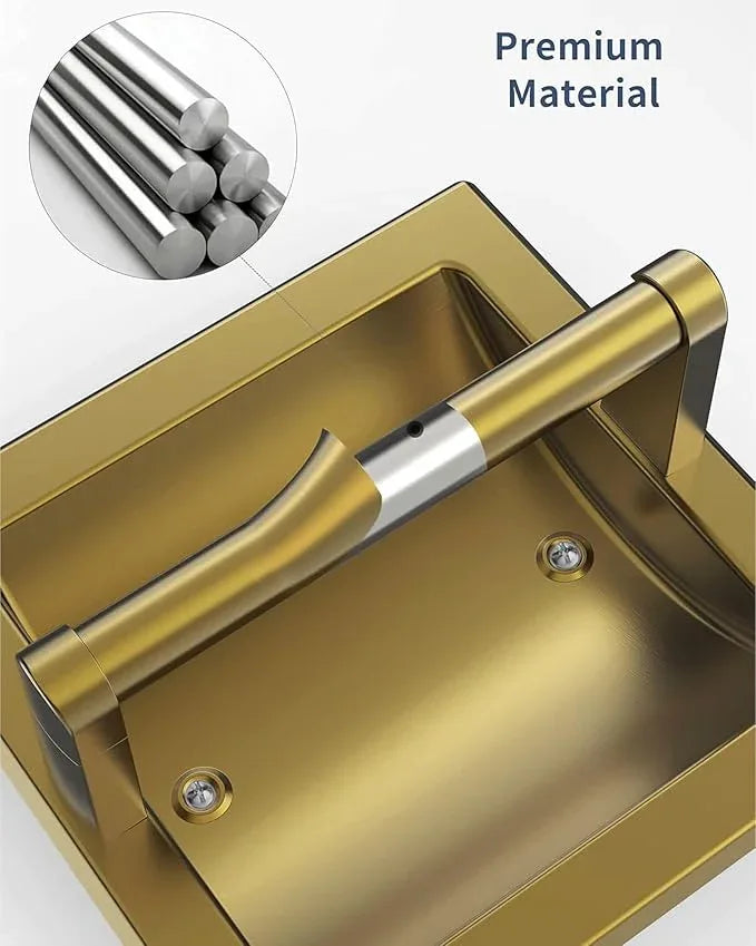 Recessed Gold Toilet Paper Holder, in Wall Toilet Paper Holder Pivoting, Gold Wall Mount Toilet Paper Roll Holder, Bathroom Brushed Brass Stainless Steel Tissue Holder - ModernBath