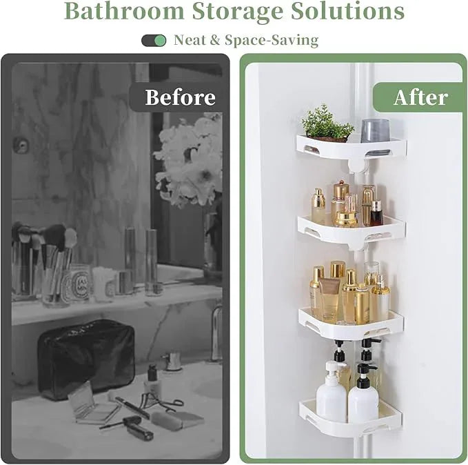 akinbas Tension Pole Shower Caddy Organizer with 4 Tier L-Shaped Rust Resistant Bathroom Corner Shelves with 34-124 Inch Adjustable No Drilling Quick Install Shower Rack for Bath Essentials (White) - ModernBath