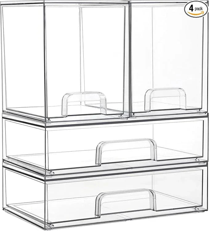 Vtopmart Clear Stackable Storage Drawers Set of 4, Plastic Organizer Bins for Makeup, Cosmetics, Beauty Supplies,Ideal for Vanity, Bathroom,Cabinet,Pantry Organization - ModernBath