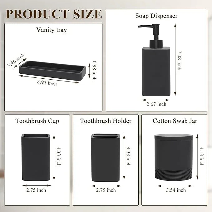 YMXYJM Bathroom Accessories Set, 6 Piece Bathroom Set with Toothbrush Holders, Soap Dispenser, Vanity Tray, Tumbler, Cotton Swab Jars, Bathroom Organizer，Bathroom Sink Sets, Matte Black - ModernBath