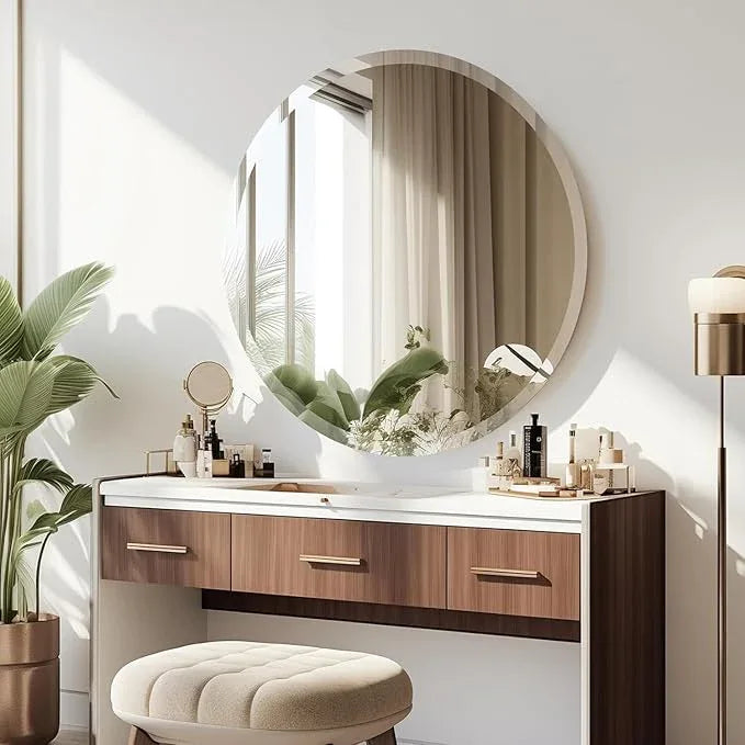 CLBA 30 inch Beveled Bathroom Mirror, Frameless Round Mirror, 1" Polished Beveled Edge Circle Mirror for Bathroom, Living Room, Bedroom - ModernBath