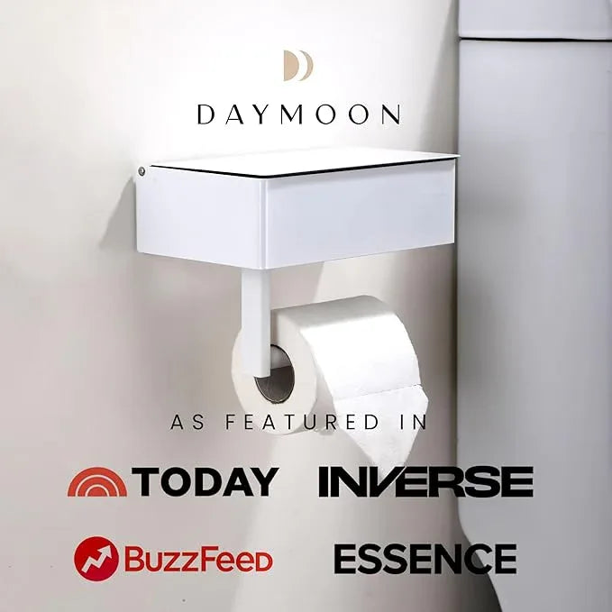Day Moon™ White Toilet Paper Holder with Shelf - Wipe Holder for Bathroom, Flushable Wipes Dispenser, Toilet Paper and Wipes Holder - ModernBath