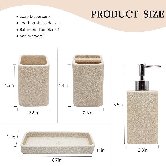 YMXYJM Bathroom Accessories Set, 4 Pcs Bathroom Accessory Set, Soap Dispenser, Toothbrush Holder, Qtip Holder Set, Bathroom Sets Complete, Bathroom Sink Set for Modern Home, Beige - ModernBath