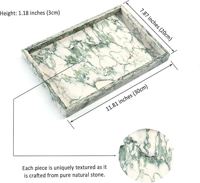 Yew & Tulip Natural Marble Vanity Tray, Nature Marble with Green Textures Serving Tray for Bathroom, Kitchen, Vanity, Home Decor, Wedding etc. (12" x 8" x 1.2") - ModernBath