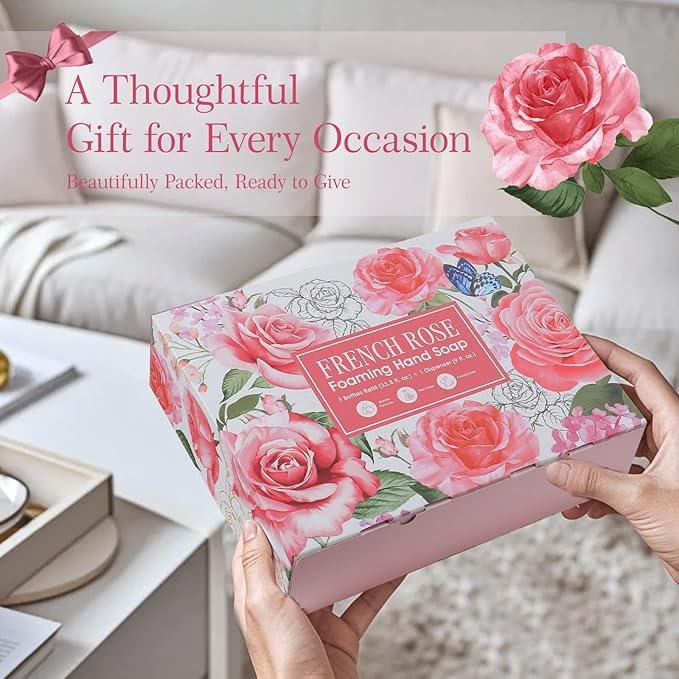 ROMIIE ZOI Rose Foaming Hand Soap Refill Gift Set – 3 Pack (33.8 Fl Oz Each) with Refillable Dispenser, Romantic Floral Scent, Moisturizing & Biodegradable for Bathroom, Kitchen, Sensitive Skin - ModernBath