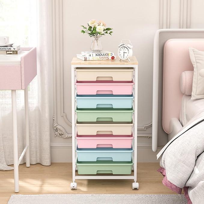 Rolling Storage Cart with Drawers,Utility Cart With 8 Drawers and Wooden Tabletop,Rolling Drawer Cart,Storage Drawer Cart for Living Room,Classroom,Bedroom,Bathroom,Dorm,Office,Rainbow - ModernBath