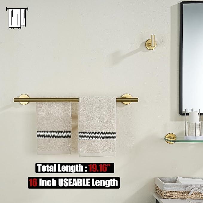 JQK Gold Double Towel Bar, 19 Inch 304 Stainless Steel Thicken 0.8mm Towel Rack Bathroom, Towel Holder Brushed Gold Wall Mount, Useable Length 16 Inch, TB100L16-BG - ModernBath