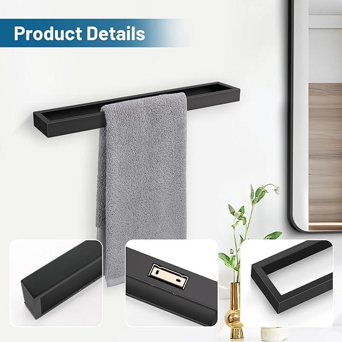 TNOMS Single Towel Bar Towel Holder Bathroom Hardware Accessories,Stainless Steel Wall-Mounted Towel Rack Towel Rail,16 Inches Matte Black - ModernBath