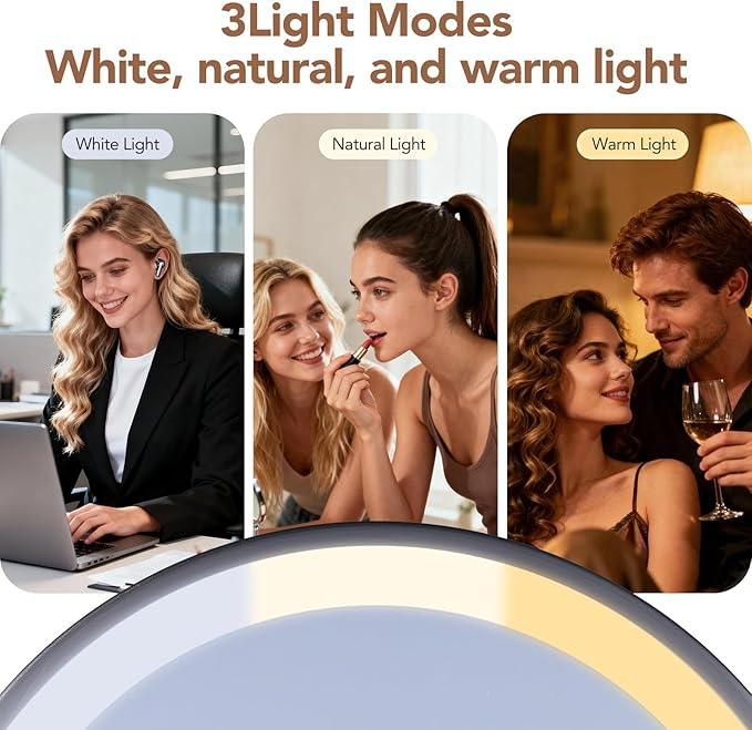 PJE Vanity Mirror with Lights,360 Mirror Magnifying Mirror with Light 10X,3 Light Settings Rechargeable Makeup Mirror,Dimmable Touch Control Tabletop Makeup Mirrors with Lights for Home,Hotel & Salon - ModernBath