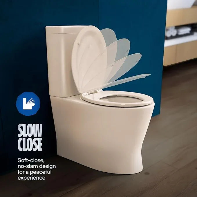 HIGHCRAFT Premium Round Toilet Seat with Slow-Close Design, Adjustable Hinges & Quick Removal Mechanism - Molded Wood Toilet Seat - Fits Standard Round Toilets - Toilet Seat in Bone/Beige - ModernBath
