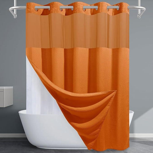 EUTXL Burnt Orange No Hook Shower Curtain with Snap in Liner,230GSM Waffle Weave Shower Curtains for Bathroom,71W x 74H - ModernBath