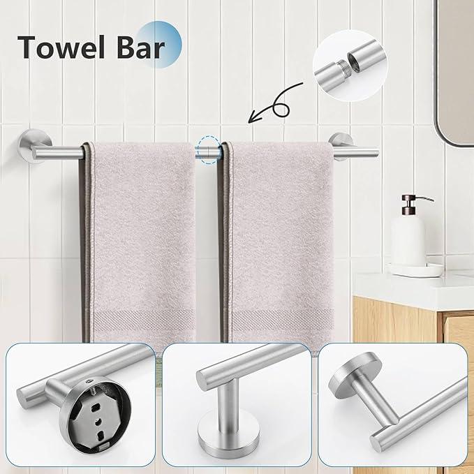 10-Piece Towel Bar Set Brushed Nickel Bathroom Hardware Set Upgraded Towel Hooks Towel Holder Set for Bathroom Stainless Steel Wall Mounted Bathroom Accessories Set 23.6 Inch - ModernBath