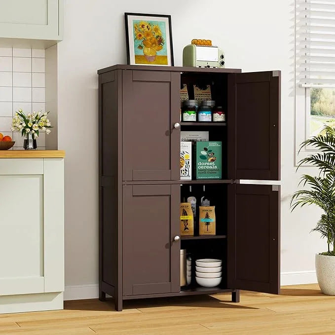 Vongrasig Floor Storage Cabinet, Small Bathroom Storage Unit with 4 Doors and Adjustable Shelves, Freestanding Modern Cabinet for Living Room, Entryway, Office, Reddish Brown - ModernBath