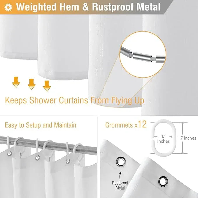 BTTN Long Fabric Shower Curtain - 78 Inches Linen Textured Heavy Duty Hotel Luxury Cloth Shower Curtain Set with 12 Plastic Hooks, Polyester Waterproof Spa Shower Curtains for Bathroom(72"x78", White) - ModernBath