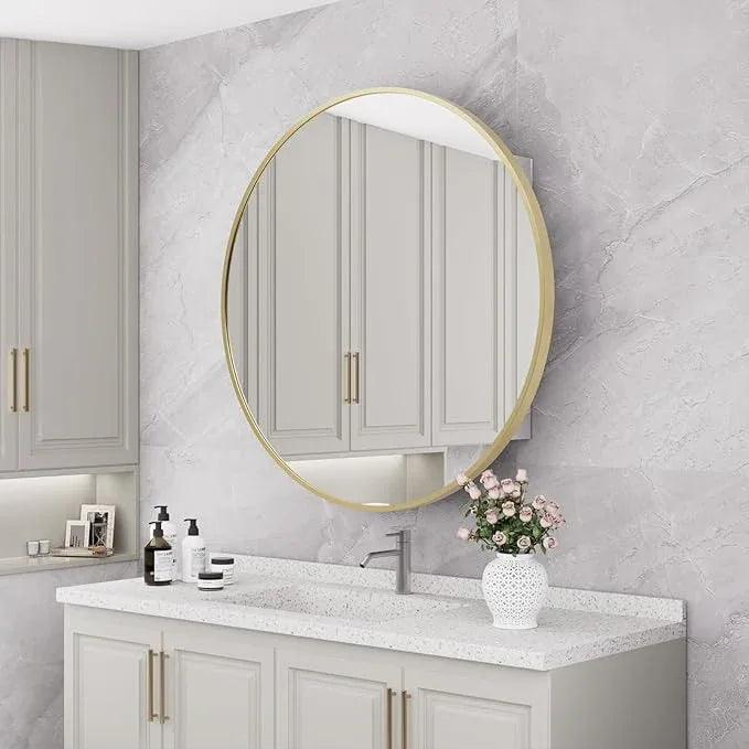 HOMECOOKIN Bathroom Gold Mirror Medicine Cabinet, 28 Inch Wall Mounted Aluminum Alloy Metal Framed with Storage - ModernBath