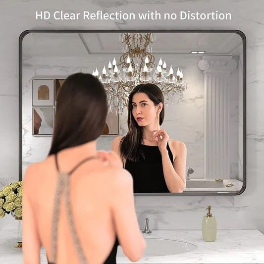 LOAAO 40X32 Inch Black Metal Framed Bathroom Mirror for Wall, Matte Black Bathroom Vanity Mirror Farmhouse, Large Rounded Rectangle Mirror, Anti-Rust, Tempered Glass, Hangs Horizontally or Vertically - ModernBath