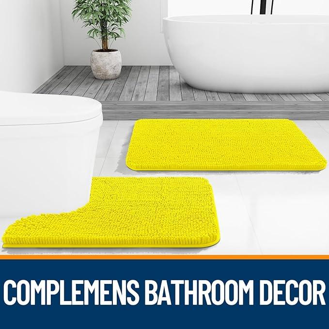 OLANLY Bathroom Rugs 36x24, Extra Soft Absorbent Chenille Bath Rugs, Rubber Backing Quick Dry, Machine Washable Bath Mats for Bathroom Floor, Tub and Shower, Home Decor Accessories, Lemon Yellow - ModernBath