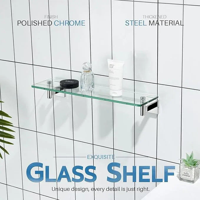 KOKOSIRI Bathroom Shelves Wall Mounted Floating Glass Shelf Polished Stainless Steel 20-Inch Kitchen Hanging Rack for Storage/Room Decor B1105CH-L20 - ModernBath