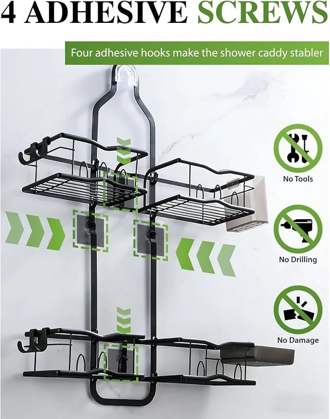 CUETWT Shower Caddy Hanging, Rustproof Shower Organizer Over Showerhead with Hooks for Razor & Sponge, Bathroom Storage Rack with Soap Holder for Shampoo - ModernBath