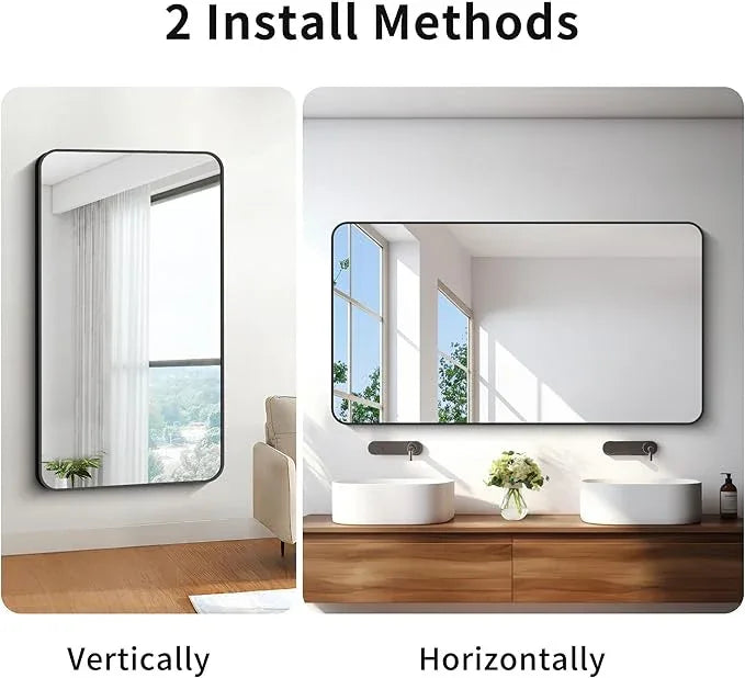 30x55 inch Bathroom Mirror,Black Rectangle Mirror,Wall Mounted Bathroom Frame Vanity Mirror with Round Corner for Bedroom Living Room, Entryway Hangs Horizontal or Vertical - ModernBath